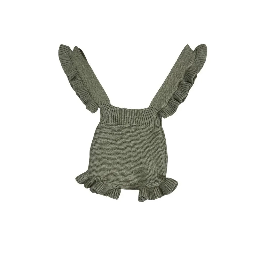 Retro Knit Sweater Romper 12M Green Boho Indie Folk Neutral Minimalist Chic Arts